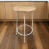 Neni 42 Inch Bar Table, Round Natural Brown Wood Top, Modern White Metal