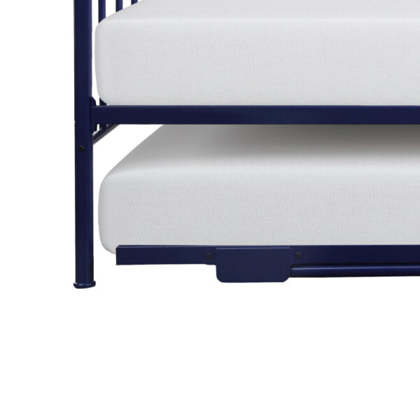 150220266991b7ecc474c.jpeg Ziva Daybed with Lift Up Trundle, Navy Blue Metal Frame, Folding Legs
