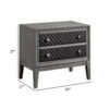 Stacy 29 Inch Nightstand, 2 Faux Leather Upholstered Drawers, Gray Wood