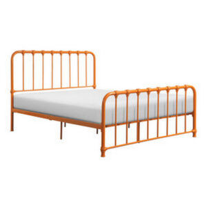 Ethan Queen Size Bed, Classic Open Slatted Metal Frame Design, Orange