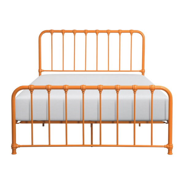 Ethan Queen Size Bed, Classic Open Slatted Metal Frame Design, Orange