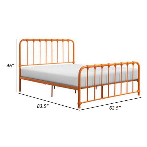 Ethan Queen Size Bed, Classic Open Slatted Metal Frame Design, Orange