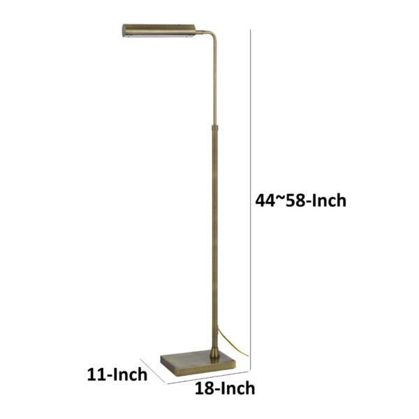 150220266991b8689b95a.jpeg Kime 44-58 Inch Floor Lamp, Adjustable Height, LED, Antique Brass Finish