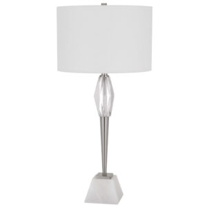 32 Inch Table Lamp with White Drum Shade, Marble Base, Brushed Steel