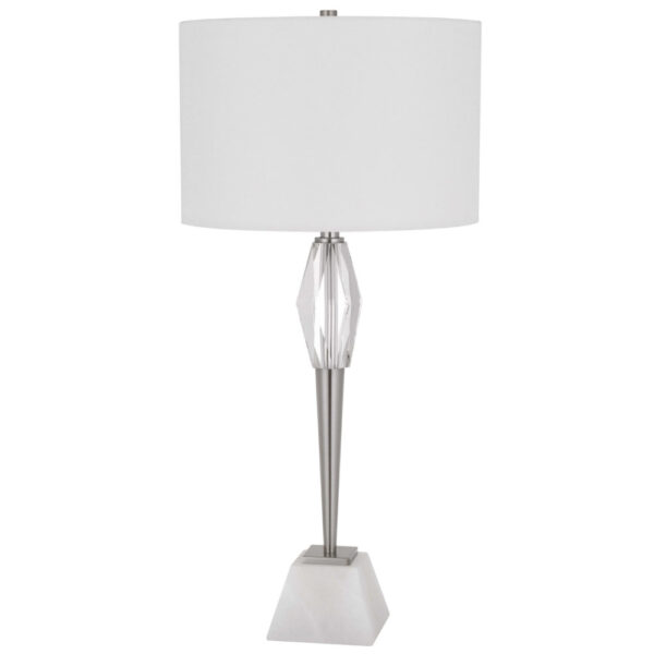 150220266991b8948a36b.jpeg 32 Inch Table Lamp with White Drum Shade, Marble Base, Brushed Steel