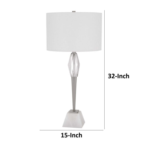 150220266991b89f37a4d.jpeg 32 Inch Table Lamp with White Drum Shade, Marble Base, Brushed Steel