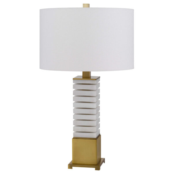 150220266991b8bdd140d.jpeg 28 Inch Table Lamp, White Drum Hardback, Marble and Antique Brass Finish
