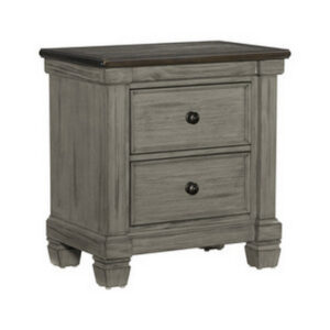 150220266991b92aa01ff.jpeg Cadie 29 Inch Nightstand, 2 Drawers, Coffee Brown, Antique Gray Wood