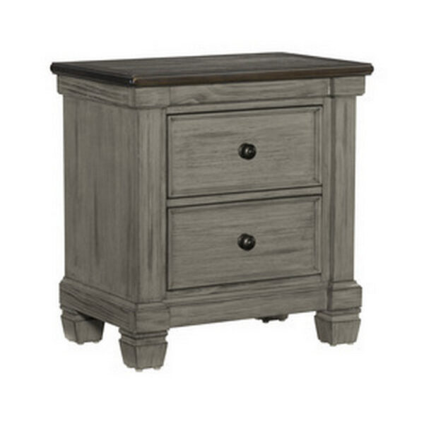 150220266991b92aa01ff.jpeg Cadie 29 Inch Nightstand, 2 Drawers, Coffee Brown, Antique Gray Wood
