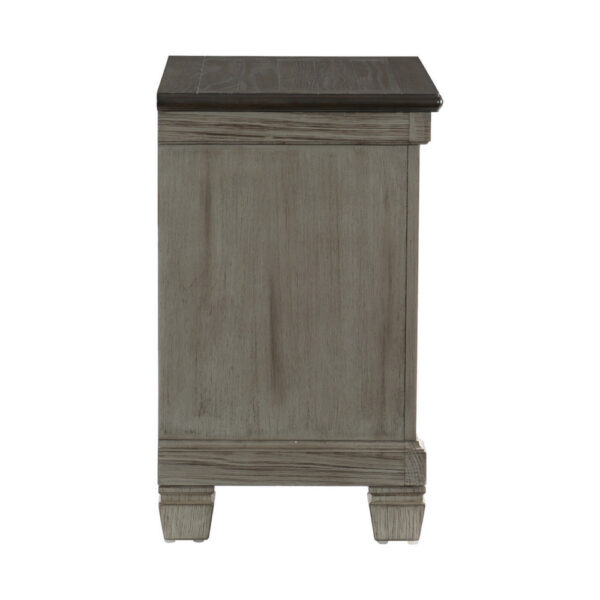 150220266991b933334ba.jpeg Cadie 29 Inch Nightstand, 2 Drawers, Coffee Brown, Antique Gray Wood