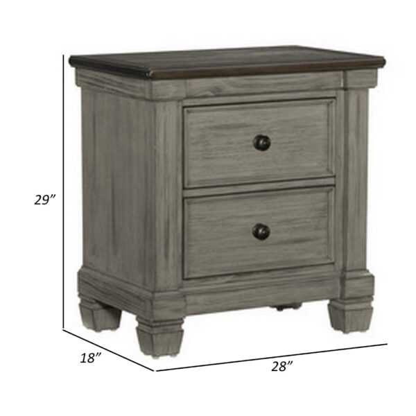 150220266991b935972b8.jpeg Cadie 29 Inch Nightstand, 2 Drawers, Coffee Brown, Antique Gray Wood