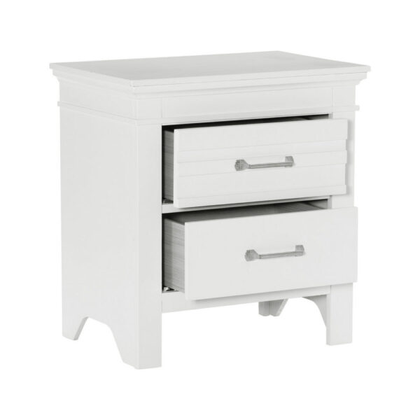 150220266991b97cac482.jpeg Candy 25 Inch Nightstand, 2 Drawers, Nickel Bar Handles, White Solid Wood