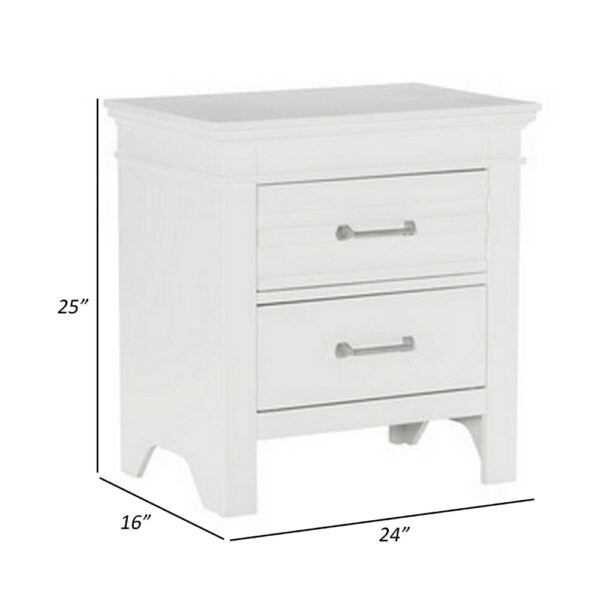 150220266991b98165ce1.jpeg Candy 25 Inch Nightstand, 2 Drawers, Nickel Bar Handles, White Solid Wood