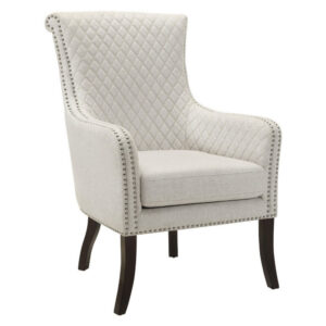 33 Inch Accent Armchair, Diamond Stitched Design, Beige Textured Polyester