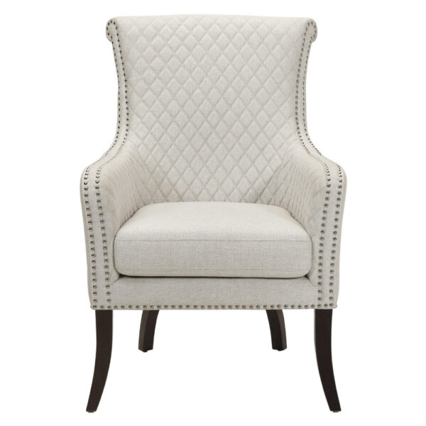 33 Inch Accent Armchair, Diamond Stitched Design, Beige Textured Polyester