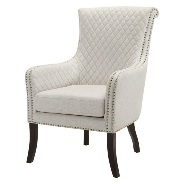 33 Inch Accent Armchair, Diamond Stitched Design, Beige Textured Polyester