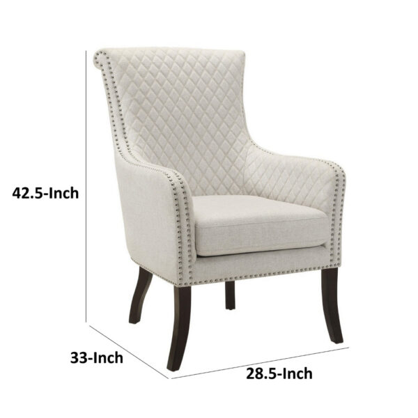 33 Inch Accent Armchair, Diamond Stitched Design, Beige Textured Polyester