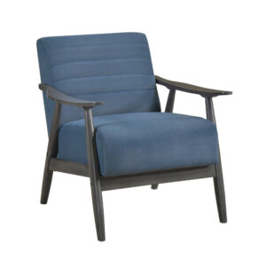 150220266991b997dde00.jpeg Tira 32 Inch Accent Chair, Channel Stitched, Blue Velvet, Gray Solid Wood