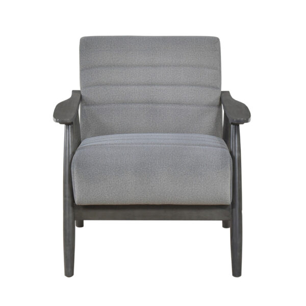 150220266991b9c334767.jpeg Tira 32 Inch Accent Chair, Channel Stitched, Gray Velvet, Solid Wood Frame