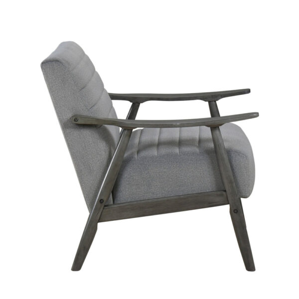 150220266991b9c6a7690.jpeg Tira 32 Inch Accent Chair, Channel Stitched, Gray Velvet, Solid Wood Frame