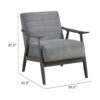 150220266991b9cc2615e.jpeg Tira 32 Inch Accent Chair, Channel Stitched, Gray Velvet, Solid Wood Frame