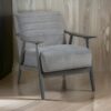150220266991b9ceeaecd.jpeg Tira 32 Inch Accent Chair, Channel Stitched, Gray Velvet, Solid Wood Frame