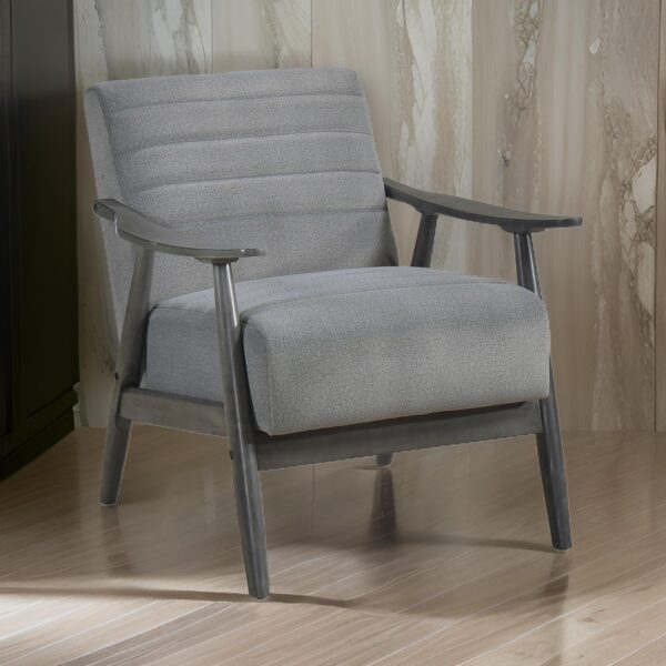 150220266991b9ceeaecd.jpeg Tira 32 Inch Accent Chair, Channel Stitched, Gray Velvet, Solid Wood Frame