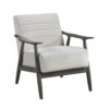 Tira 32 Inch Accent Chair, Channel Stitched, White Velvet, Gray Solid Wood