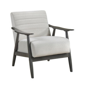 150220266991b9e8ca882.jpeg Tira 32 Inch Accent Chair, Channel Stitched, White Velvet, Gray Solid Wood