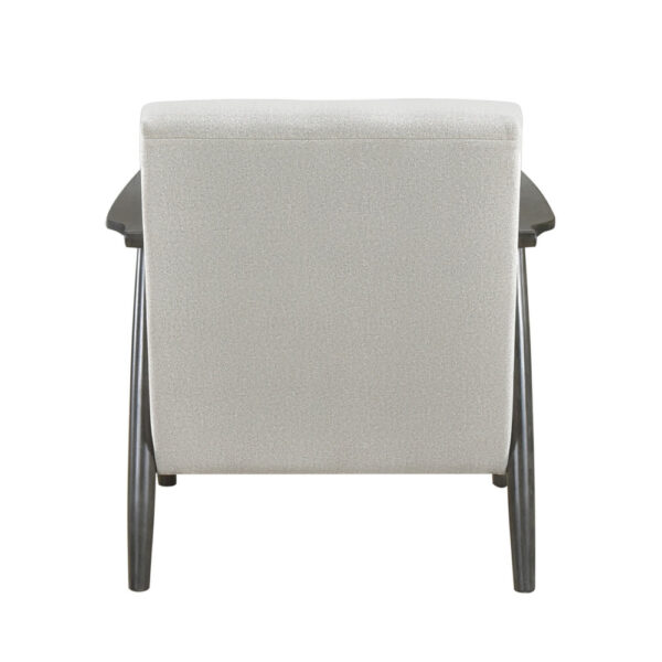 Tira 32 Inch Accent Chair, Channel Stitched, White Velvet, Gray Solid Wood