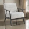 Tira 32 Inch Accent Chair, Channel Stitched, White Velvet, Gray Solid Wood