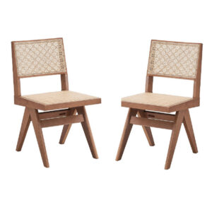 150220266991ba368b5e2.jpeg Tina 22 Inch Side Dining Chair Set of 2, Woven Rattan, Natural Brown Wood