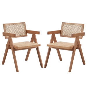 150220266991ba480941c.jpeg Tina 22 Inch Dining Armchair Set of 2, Woven Rattan, Natural Brown Wood