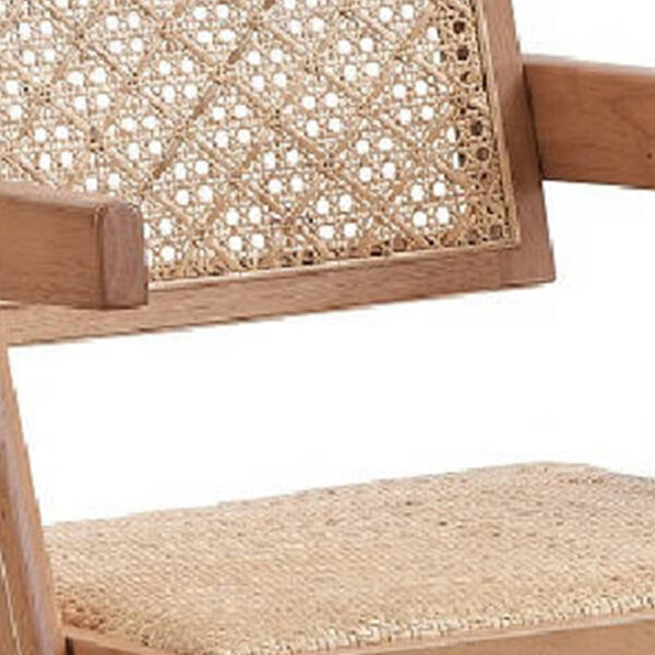 Tina 22 Inch Dining Armchair Set of 2, Woven Rattan, Natural Brown Wood