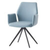 24 Inch Swivel Side Chair, Light Blue Leather Upholstery, Black Legs