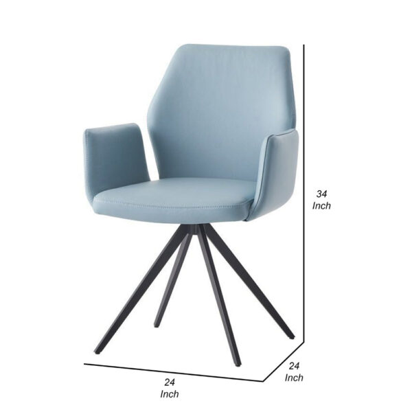 24 Inch Swivel Side Chair, Light Blue Leather Upholstery, Black Legs