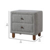 150220266991ba988cf7a.jpeg Lyno 20 Inch Nightstand, 2 Drawers, Brown Legs, Gray Boucle Upholstery