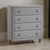 Lyno 38 Inch Tall Dresser Chest, 4 Drawers, Gray Boucle Upholstery, Brown