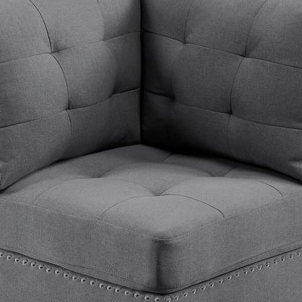 Lemy 32 Inch Modular Corner Sofa Chair, Tufted Gray Upholstery, Solid Wood