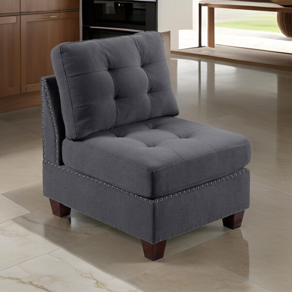 Lemy 32 Inch Modular Armless Sofa Chair, Tufted Gray Upholstery, Solid Wood