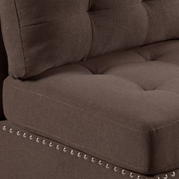 Lemy 32 Inch Modular Armless Sofa Chair, Tufted Brown Fabric, Solid Wood