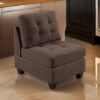 Lemy 32 Inch Modular Armless Sofa Chair, Tufted Brown Fabric, Solid Wood