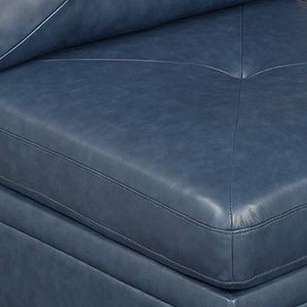 Samy 37 Inch Modular Armless Sofa Chair, Blue Faux Leather, Solid Wood