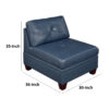 Samy 37 Inch Modular Armless Sofa Chair, Blue Faux Leather, Solid Wood