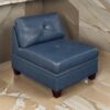 Samy 37 Inch Modular Armless Sofa Chair, Blue Faux Leather, Solid Wood