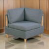 Gimy 37 Inch Modular Corner Sofa Chair, Gray Dorris Upholstery, Wood