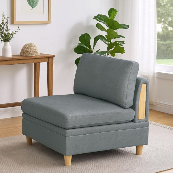 Gimy 37 Inch Modular Armless Sofa Chair, Gray Dorris Upholstery, Wood