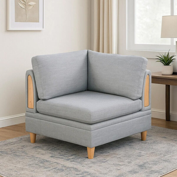 150220266991bc379080c.jpeg Gimy 37 Inch Modular Corner Sofa Chair, Light Gray Dorris Fabric, Wood