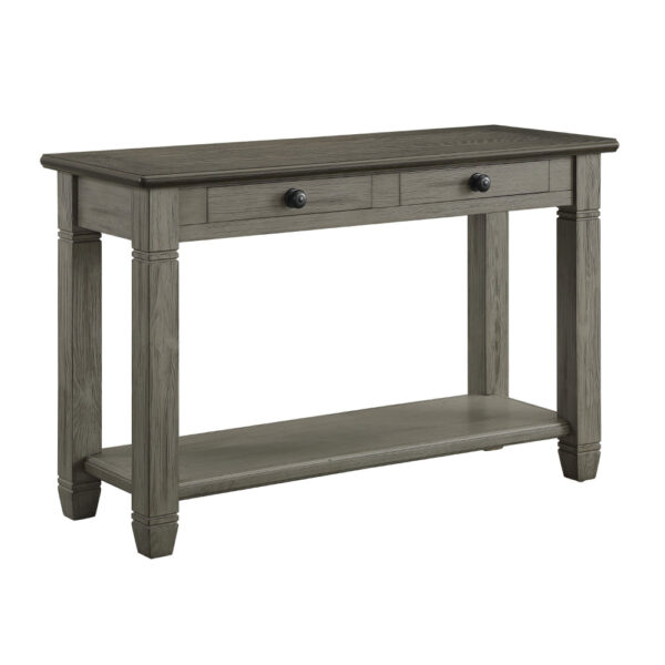Rome 48 Inch Sofa Table, Rectangular, 2 Drawers, Brown, Gray, Solid Wood