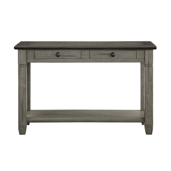Rome 48 Inch Sofa Table, Rectangular, 2 Drawers, Brown, Gray, Solid Wood